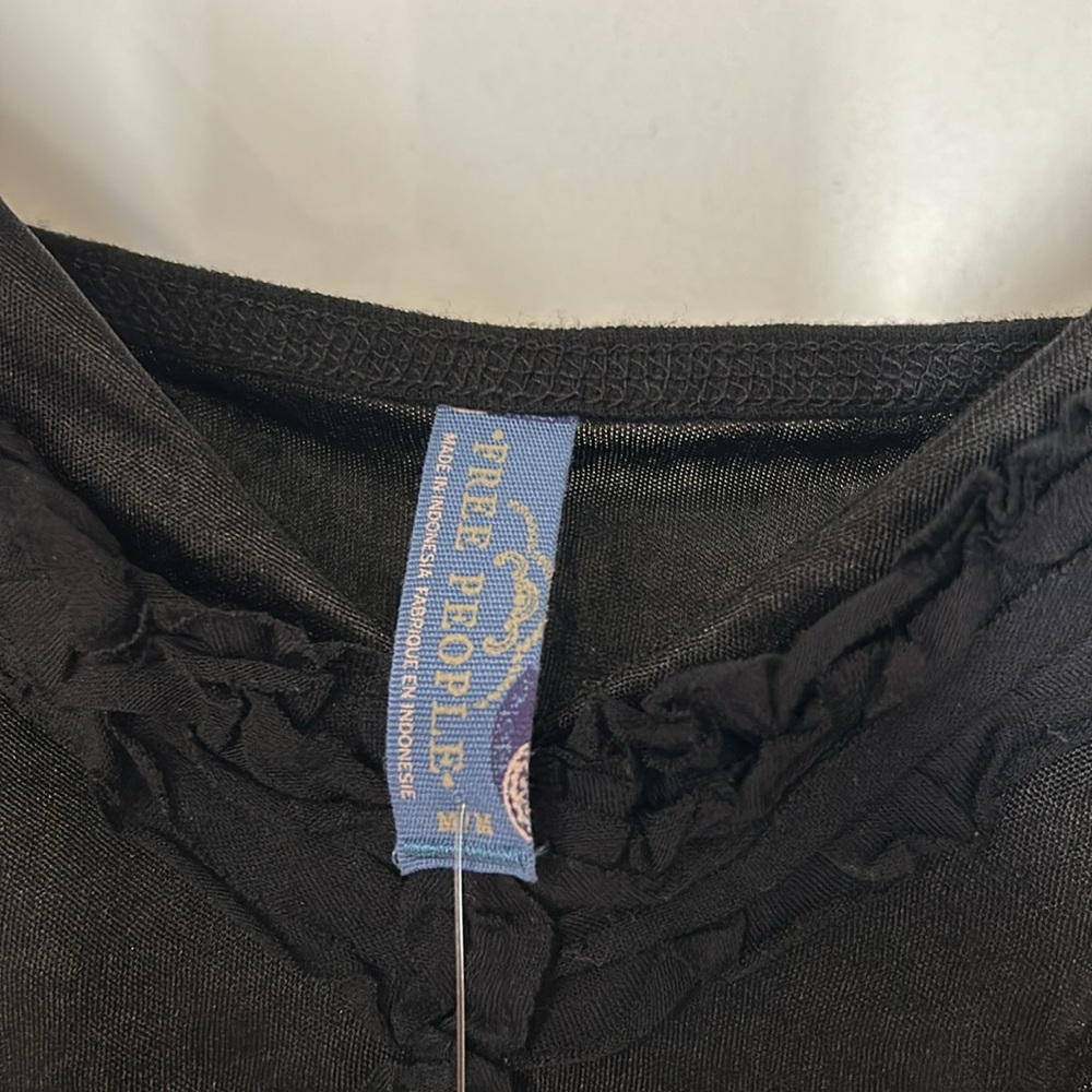 Free People Black Silky Baby Doll Boho Top-NWT-sz M - Picture 5 of 9